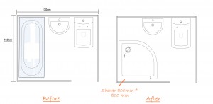 Bathtub shower room floor plan