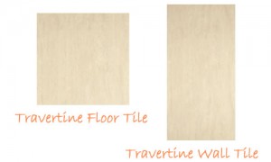 Shower room travertine effect ceramic tiles