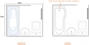 Luxury bathroom before and after floor plan