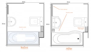 Bathroom Floor Plan before and After for Coventry Home