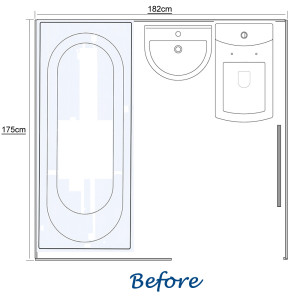 Bathroom Floor Plan with Straight Bath Pedestal Basin and WC