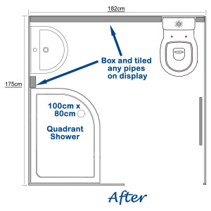 Shower Floor Plan with Quadrant 100mm x 800mm shower