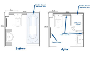 Bathroom to shower room conversion floor plan and design