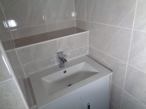 Storage Vanity Basin with Tiled Shelf