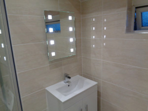 Bathroom Sink with built in Storage and LED Wall mounted Mirror