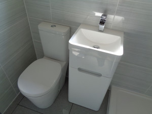 Space Saving Vanity Basin and Grey Wall Tiles