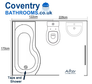 Bathroom design with P Shaped Shower Bath Coventry 