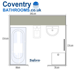 The original Ensuite floor plan with small shower and bath