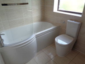 Shower Bath with Beige Tiles