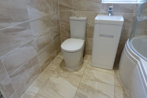 Astbury Wall and Floor Tiles Toilet and Basin in Bathroom