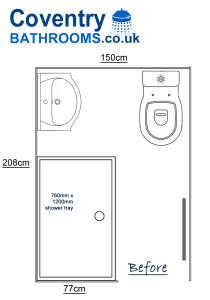 Shower room floor plan with rectangle shower, basin and toilet Radford Coventry Home