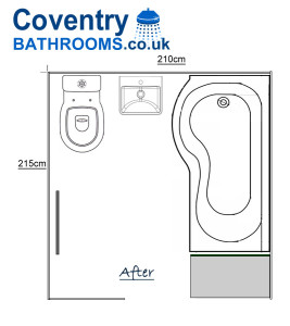 Bathroom Floor Plan Design with P Shaped Shower Bath and Space Saving Vanity Basin