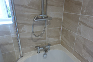 Thermostatic Shower over P Shaped Shower Bath