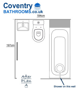 New Bathroom floor plan with basin toilet, towel warmer and shower bath