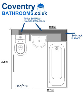 Old bathroom with internal bathroom soil stack