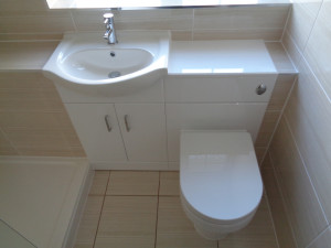 Combined Vanity Basin with tiled areas to left and right
