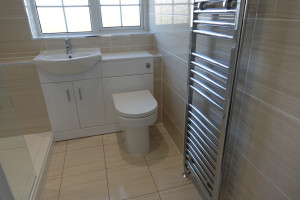 Wall to Wall Vanity Storage with Combined Basin and Toilet Unit