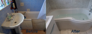 Bathroom before and after image showing the transformation of the bathroom refit