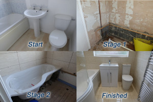 Stages of a bathroom renovation from start to finish