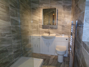 The bathroom is tiled with a British Ceramic Tile called Astbury tile