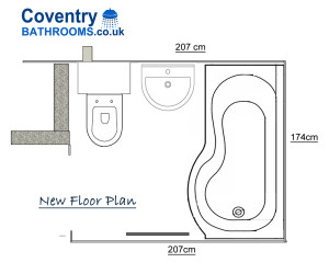 New Bathroom Floor Plan and Design with the Bathroom and Toilet being one Room