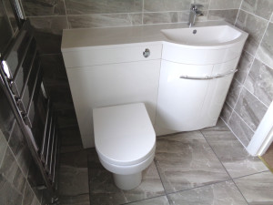 P Shaped Vanity Basin Toilet curved with 2 doors in high white gloss finish