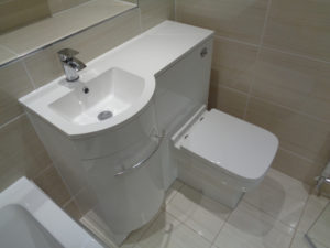 Modern P Shaped Vanity Washbasin and Toilet Unit