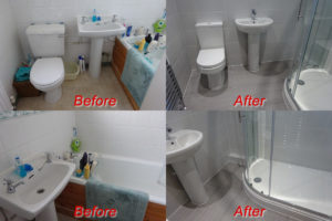 Shower room before and after image Clifford bridge road Coventry