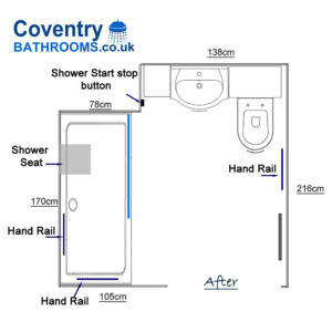 Mobility shower room floor plan and design Coventry