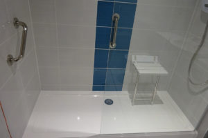 Mobility shower room aids grab rails and wall mounted shower seat