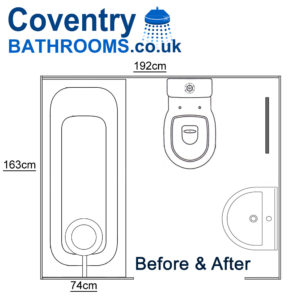 Bathroom Design with bath on left hand in Coventry