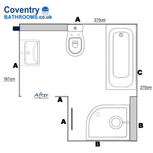 Bathroom design with bath and separate shower enclosure