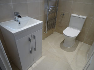 Fitted bathroom with storage basin and toilet rugby