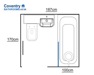 Drawing of bathroom deisgn with straight bath Coventry