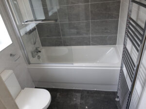 Fully Fitted Bathroom with Bath Toilet Basin Wall and Floor Tiles Stonehouse Close Cubbington Leamington