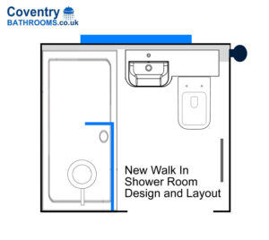 Walk in shower Sutherland Avenue Coventry with feature tiled bathroom wall